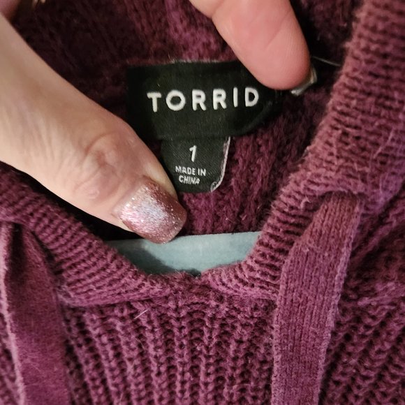 Torrid Purple Knit Lace-Up Raglan Hoodie Tunic - Picture 4 of 11
